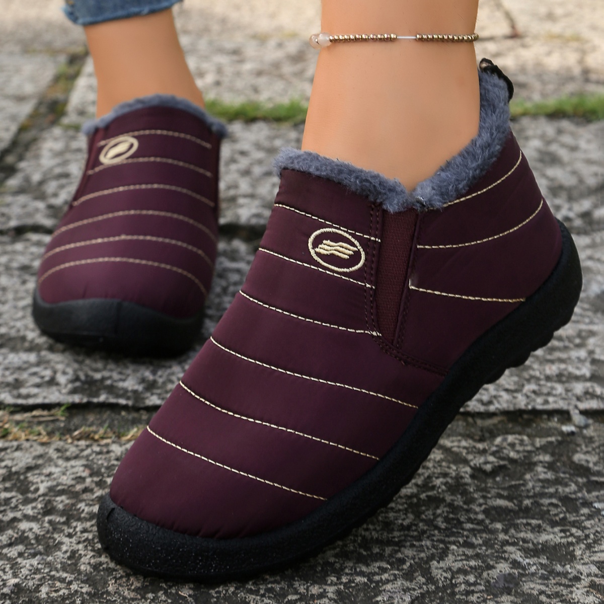 Men Shoes Online - Men's Fur Lined Waterproof Snow Boots,Slip-On