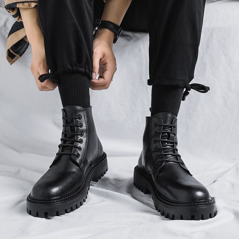 Men High Top Leather Boots Fas - Men'S Shoes Increase Height ulasan dan harga