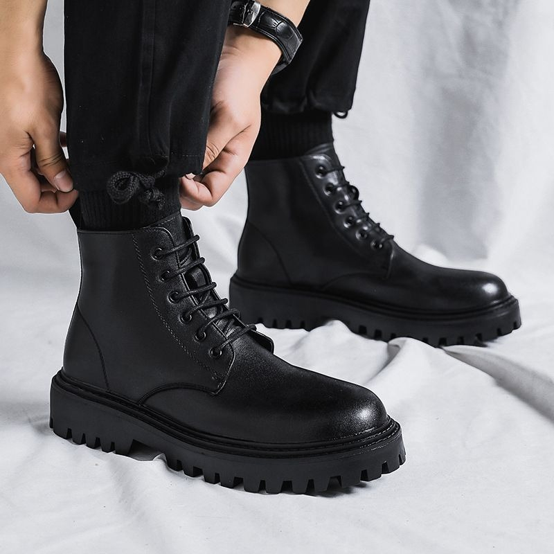Men High Top Leather Boots Fas - Men'S Shoes Increase Height ulasan dan harga